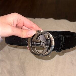 Black Leather Belt with Silver Buckle